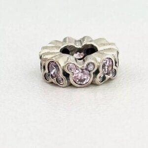 Pandora Disney Mickey All Around Pink CZ Ears Rare Spacer Bead Charm